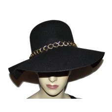 New Black Fashion Gold chain Floppy large wide brim Mujer wool hat DERBY BOWLER   eb-02442833
